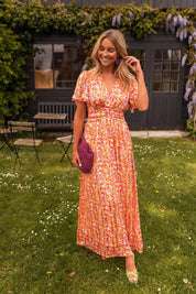 Poppy Caldwell | Floral Maxi Dress with Flutter Sleeves