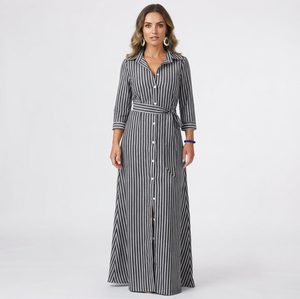 Rosalind Fairweather | Robe longue portefeuille rayée à nouer