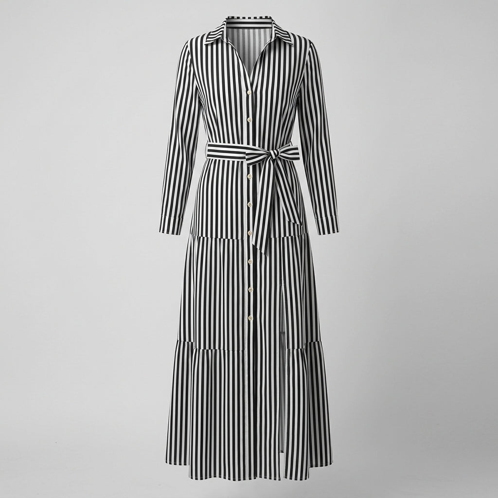 Rosalind Fairweather | Robe longue portefeuille rayée à nouer