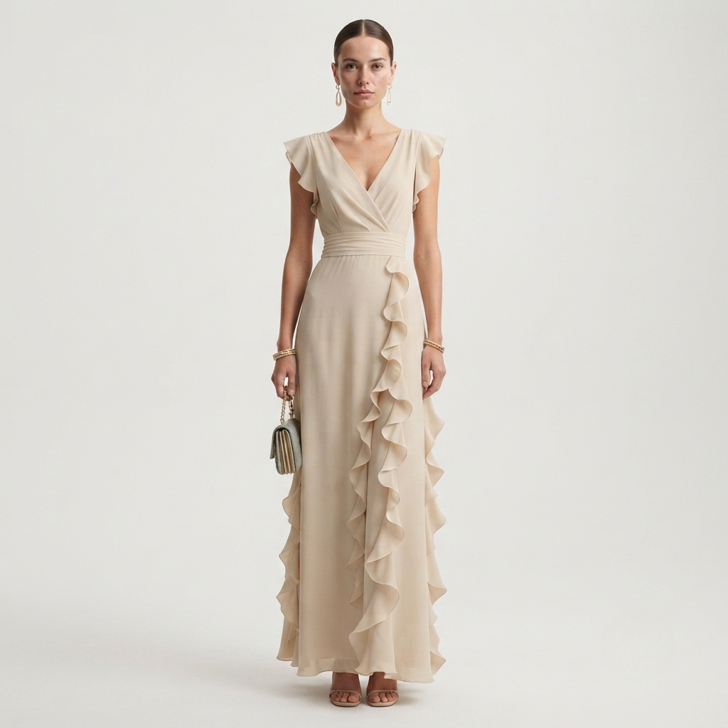 Rosie Griffiths | Sage Ruffle Maxi Dress with V-Neckline