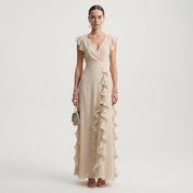 Rosie Griffiths | Sage Ruffle Maxi Dress with V-Neckline
