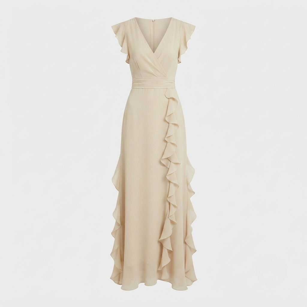 Rosie Griffiths | Sage Ruffle Maxi Dress with V-Neckline