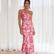 Verity Langton | Women's Satin Floral Midi Dress One Shoulder