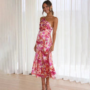 Verity Langton | Women's Satin Floral Midi Dress One Shoulder