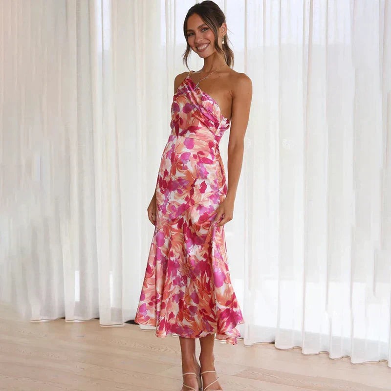 Verity Langton | Women's Satin Floral Midi Dress One Shoulder
