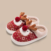 Frost Elk | Pantoufles de Noël vertes à motif de renne Fair Isle pour femmes