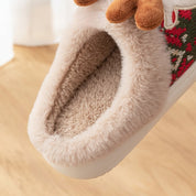 Frost Elk | Pantoufles de Noël vertes à motif de renne Fair Isle pour femmes