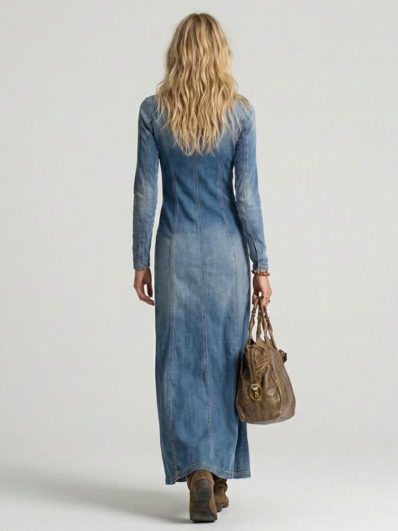 Lyra Calloway | Button Front Denim Maxi Dress
