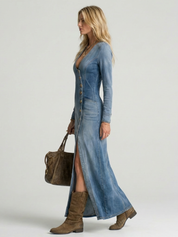 Lyra Calloway | Button Front Denim Maxi Dress