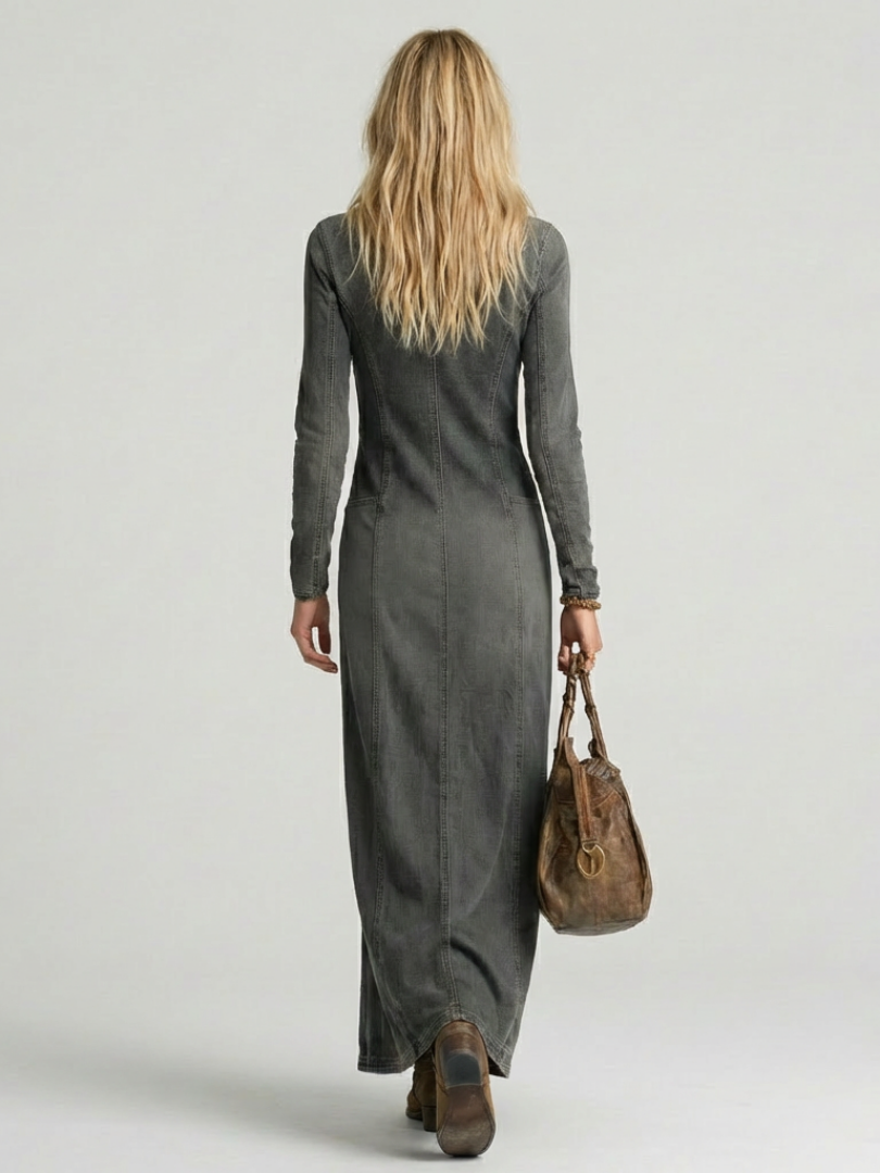 Lyra Calloway | Button Front Denim Maxi Dress