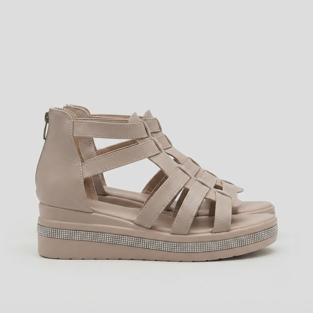 Tabitha Green | Black Gladiator Platform Sandals with Rhinestone Sole