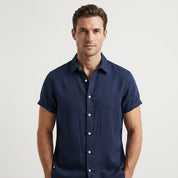 Theo Calder | Chemise à manches courtes pour homme en mélange de lin, terracotta intense