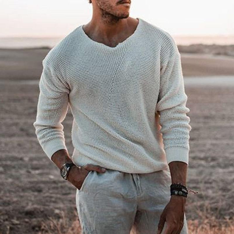 Rhys Cooper | Relaxed V-Neck Waffle Knit Jumper