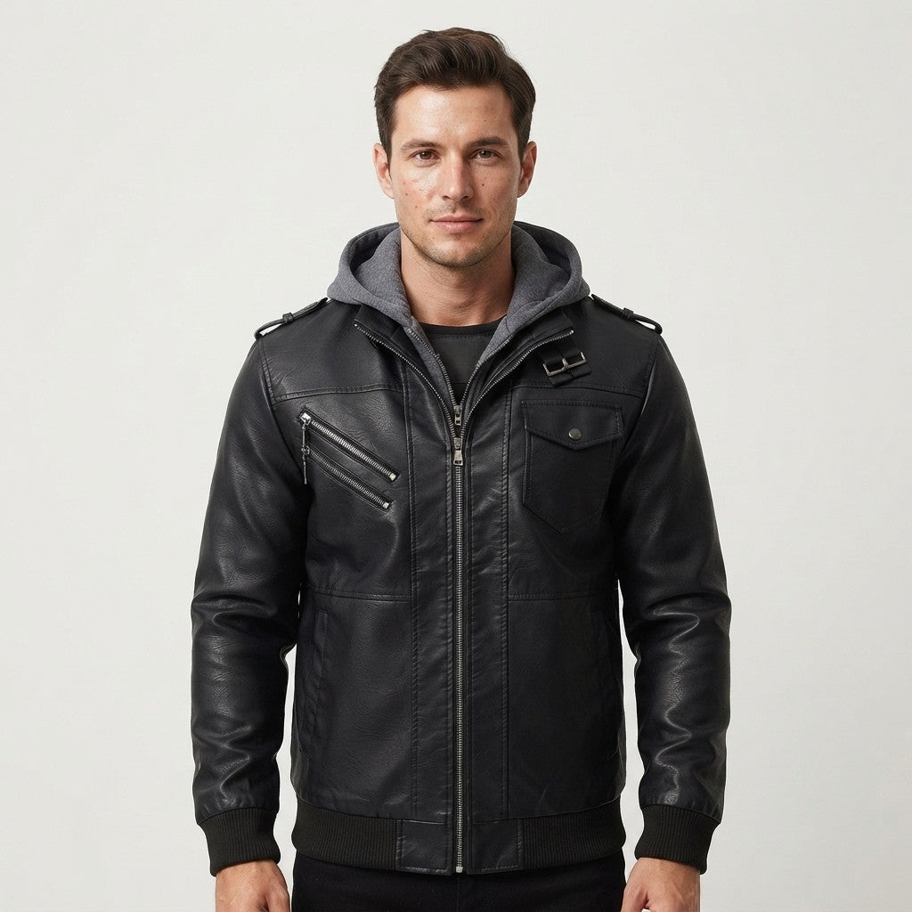 Tobias Grant | Veste en similicuir Anarchy à capuche amovible