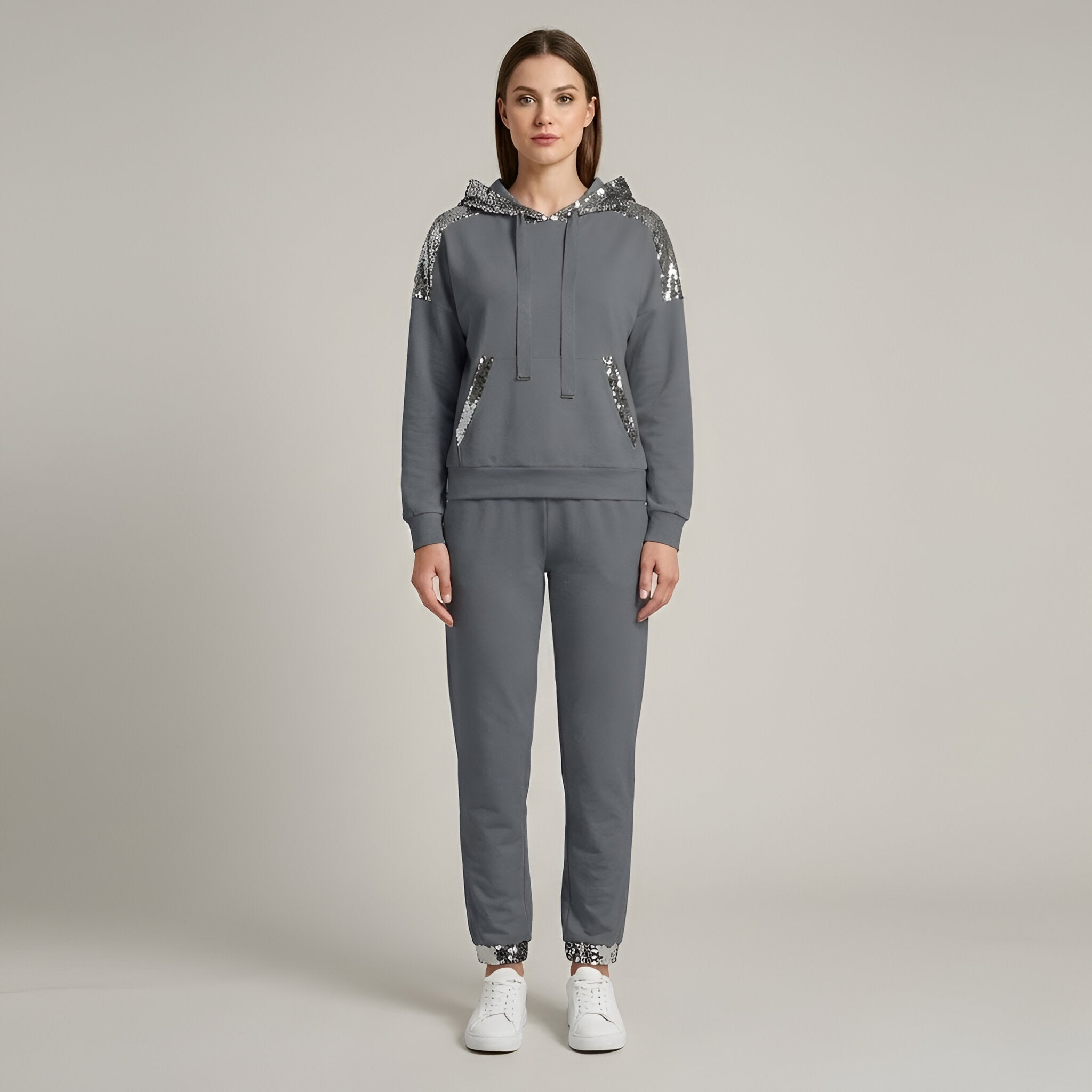 Una Sinclair | Sequin Trim Hoodie and Jogger Set