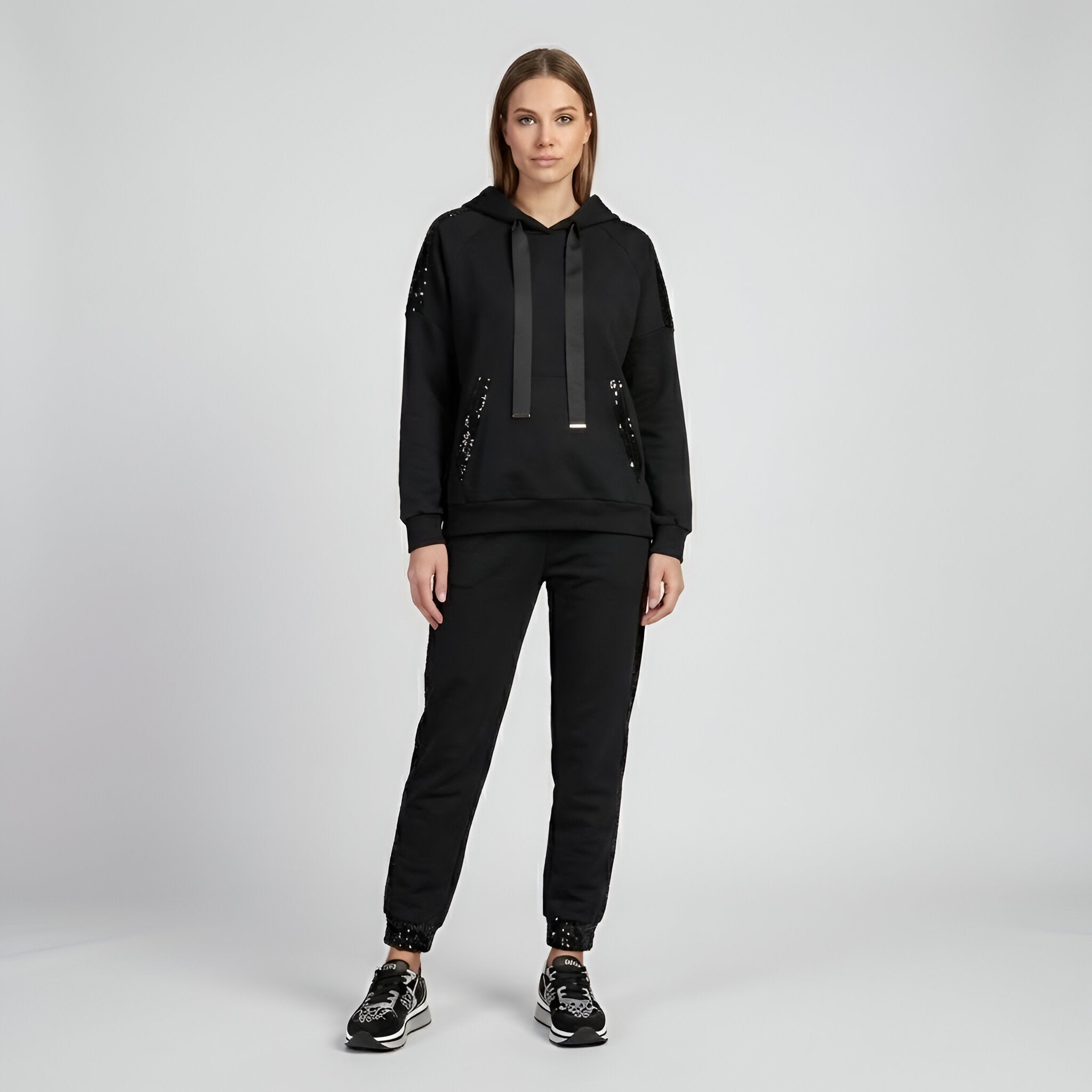 Una Sinclair | Sequin Trim Hoodie and Jogger Set