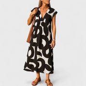 Odette Fairbrother | Abstract Print Maxi Dress With V-Neck