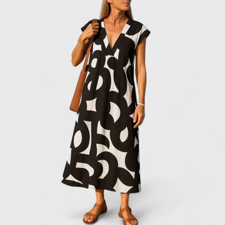 Odette Fairbrother | Abstract Print Maxi Dress With V-Neck
