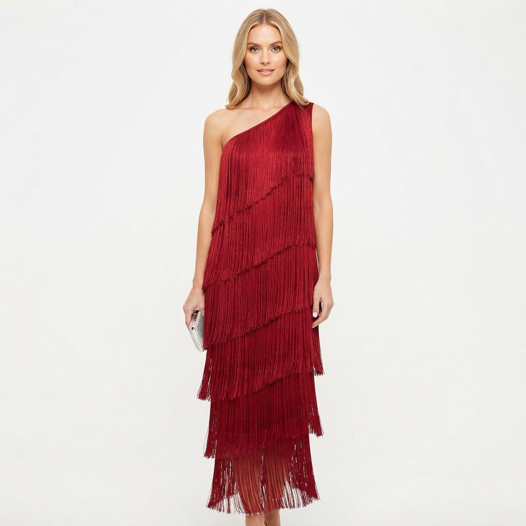Verity Edwards | Midi šaty na jedno rameno s strapcami