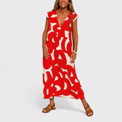 Odette Fairbrother | Abstract Print Maxi Dress With V-Neck
