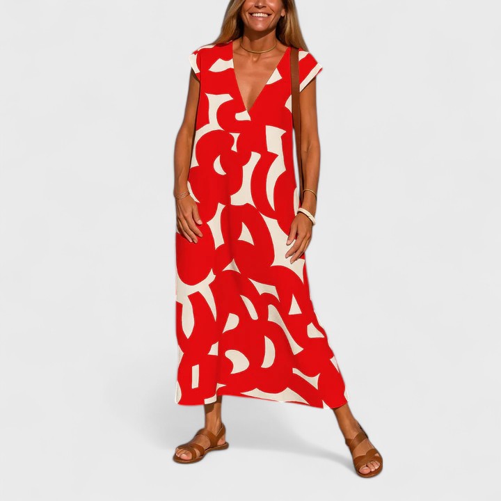 Odette Fairbrother | Abstract Print Maxi Dress With V-Neck