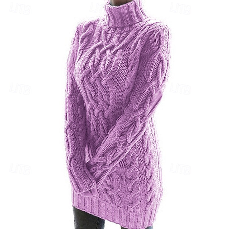 Phoebe Harrison | Cable-Textured Turtleneck Sweater Dress