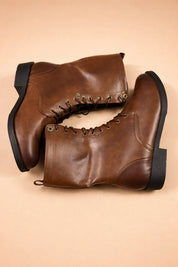 Celeste Morvain | Women's Retro Lace-Up Combat Boots in Tan