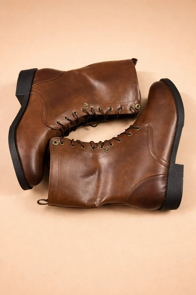 Celeste Morvain | Women's Retro Lace-Up Combat Boots in Tan